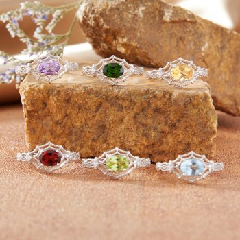 Natural Amethyst and Citrine Gemstone Ring for Women S925 Sterling Silver For The Index Finger